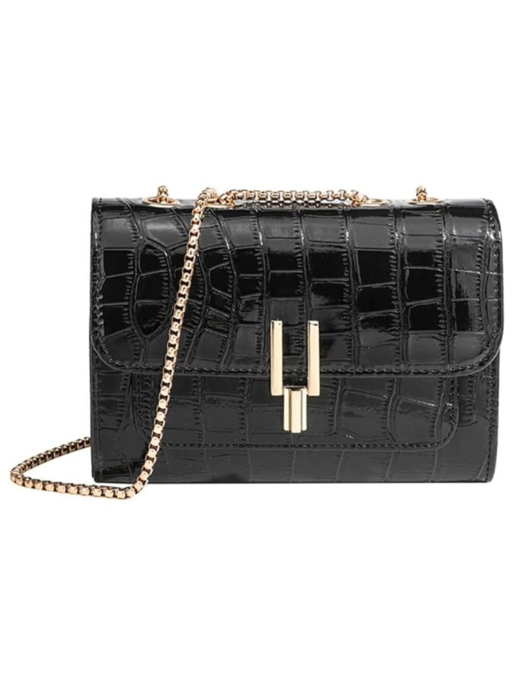Women's Stone Pattern Leather Crossbody Handbags, BLACK